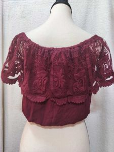 Burgundy Lace Off-Shoulder Crop Top NEW!!!