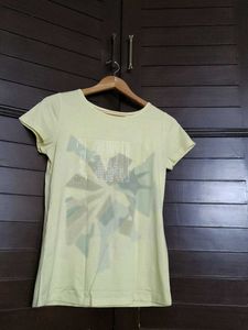 Olivia Lauren Women Yellow Printed Cotton Tshirt