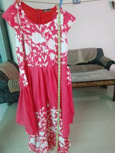 Pink And White Coloured Square Cut Gown Or Dress