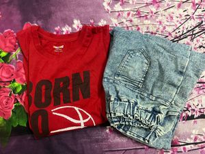 Kids Outfit: Red T-Shirt & Denim Joggers