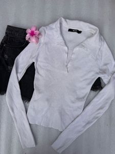 Ribbed Long Sleeve White Top