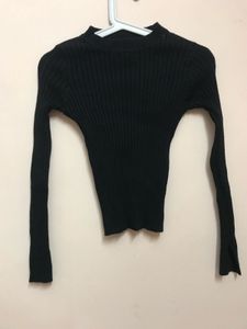 Black Ribbed Knit Top