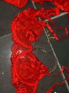 Red Feather Lingerie Set