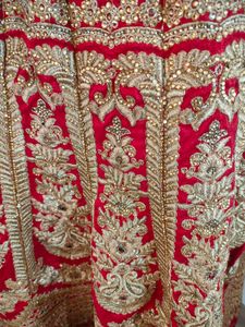Red With Gold Embroidery Bridal Lehenga (Women&#39;s)