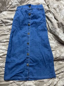 Long Blue Denim Skirt