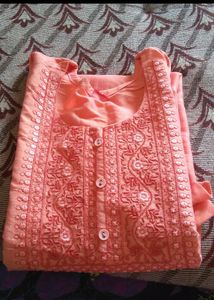 Peach Embroidered Kurta