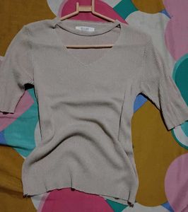 Beige Ribbed Top