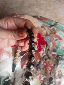 Black Beaded Gold Headband