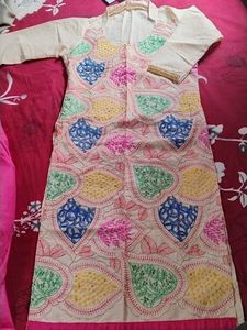 New pure cotton Embroidered Kurti pant set -M size