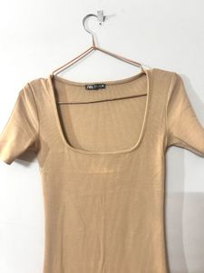 Zara Beige Bodycon Midi Dress