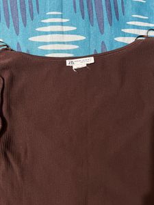 Brown Ribbed Long Sleeve Top
