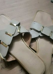 Stylish Beige Slides with Gold Accents
