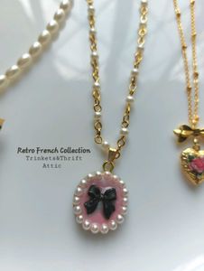 Retro French Style Bow Charm Necklace