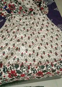 Floral Print Beige Anarkali Dress