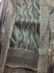 Elegant Gray &amp; Gold Embellished Salwar Kameez