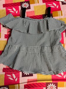 Black And White Check Off Shoulder Top