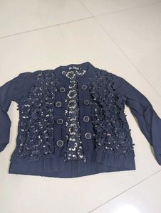 Navy Blue Lace Detail Cardigan