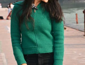 Green Knit Zip-Up Cardigan