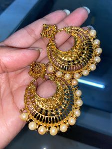 Elegant Gold &amp; Pearl Chandbali Earrings