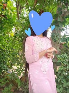 Pink Embroidered Mirror Work Kurti And Inner