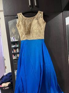 Elegant Blue & Gold Occasion Dress