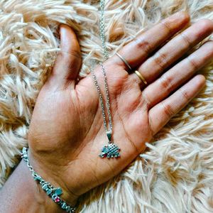 Pendant Necklace & Oxidised Jhumka