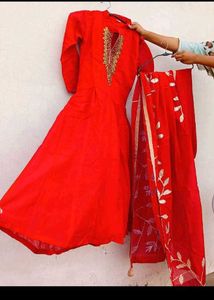 Red Anarkali Kurta with Dupatta