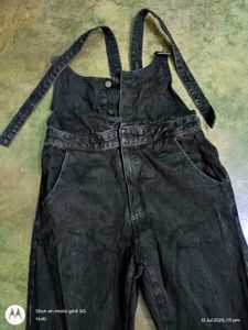light wash black denim dungaree straight leg pants