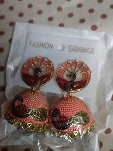 Long Jhumka Peacock Party Wearing Earrings