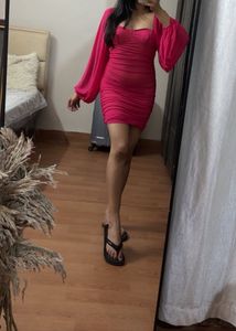 Hot Pink Ruched Mini Dress