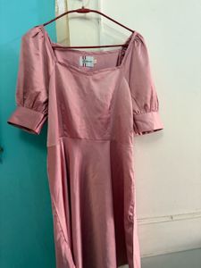 Pink Satin Puff Sleeve Dress