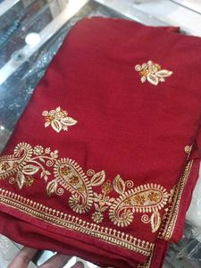 Elegant Maroon Embroidered Saree