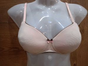Soft Peach Padded Bra With Bow Detail