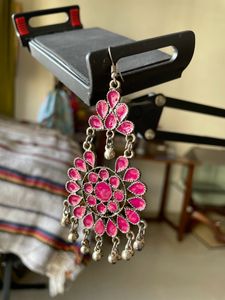 Magenta Oxidised Earrings