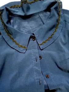 Elegant Blue Peter Pan Collar Synthetic Shirt