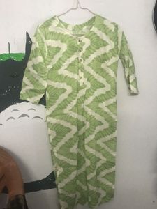 Green & White Printed Kurta