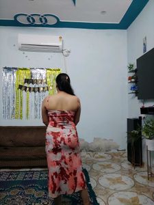 Red &amp; White Print Slip Dress