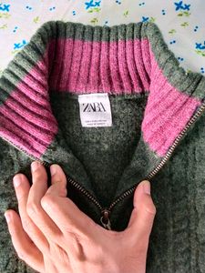 ZARA (original) PURL KNIT QUARTER-ZIP SWEATER