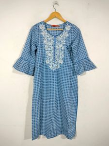 Blue Embroidered Midi Dress