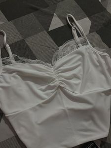 White Gathered Lace Top