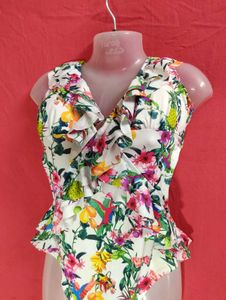 H&amp;M Tropical Floral Ruffle One-Piece Swimsuit