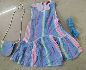 Beautiful Cotton Frock With Purse And Hairband