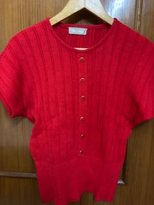 Red Buttoned-Down Knit Top