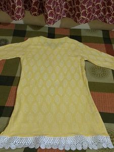 Yellow Printed Kurti Top
