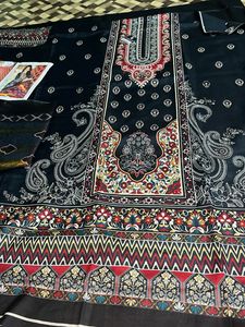 Black Printed Unstitched Suit