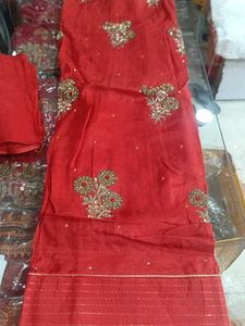 Red &amp; Gold Embroidered Salwar Kameez Suit