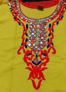 Embroidered Yellow Kurti