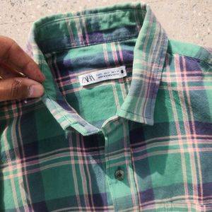 zara shirt green print