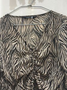 Black and Beige Front Tie Up Top