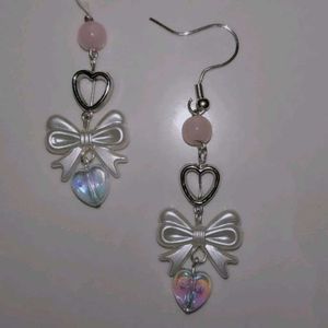 Handmade Cute Bow Heart Earrings ✨🎀🩷🪞